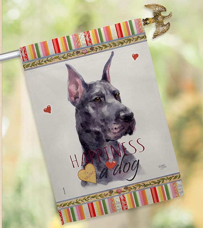 Breeze Decor Cropping Black Dane Happiness House Flag-Eagle Set Dog Puppy Spoiled Paw Canine Fur Pet Nature Farm Animal Creature Banner Small Garden Yard Gift Double-Sided, Made in USA