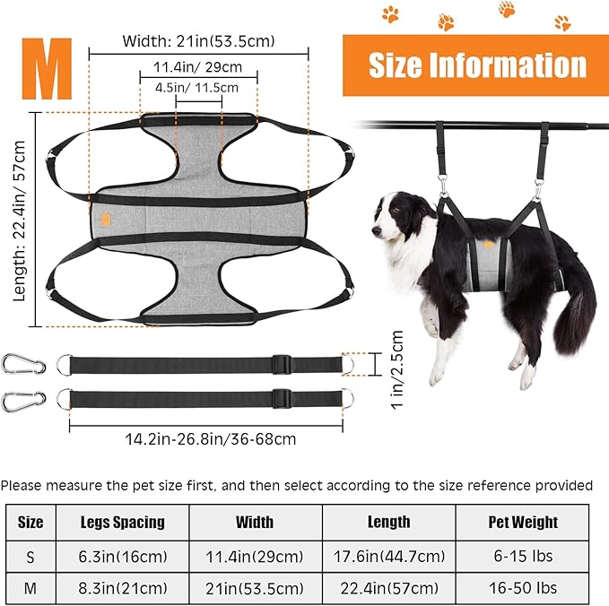 Ownpets Pet Grooming Hammock, Breathable Dog Grooming Hammock with Carabiners, Pet Grooming Harness Sling for Grooming, Hair Nail Trimming Cutting & More, M