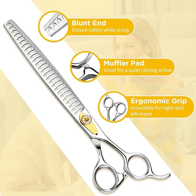 Gimars 8 Inch Sharp 26 Teeth Professional Dog Grooming Scissors Heavy Duty 440C Stainless Steel Ergonomic Pet Grooming Scissor for Dogs, Cats and Other Animals