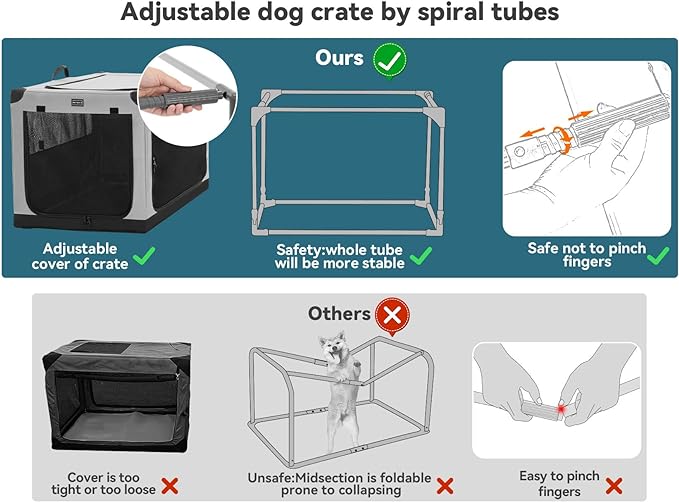 PETSFIT Soft Sided Dog Crate, with Patented Adjustable Fabric Cover, Chewproof & Lockable Mesh Doors, Waterproof Base Kennel Indoor Grey 36 Inch