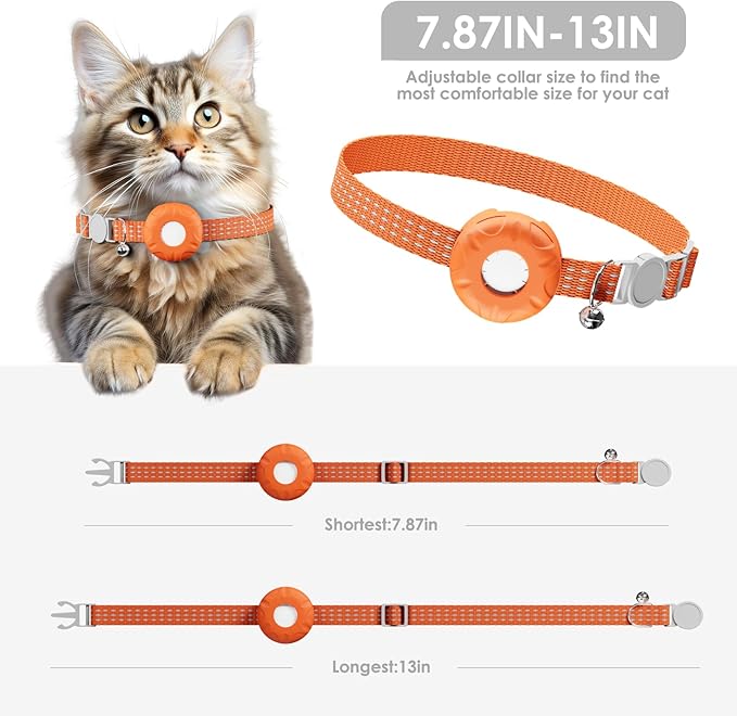 Cat Tracker, Pet Tracker for Cats, Cat Tracker Collar with Safety Elastic Buckle, Works with Any Collar,Compatible with Apple Find My App (Only iOS), No Monthly Fee Pet Tracker, Orange