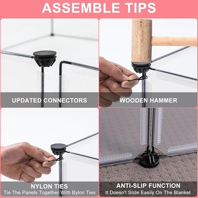 BRIAN & DANY Dog Playpen Portable for Small Animals, Dog Play Pen Indoor, Transparent Pet Playpen for Puppies, Cats, 70.8" L x 35.4" W x 29.5" H
