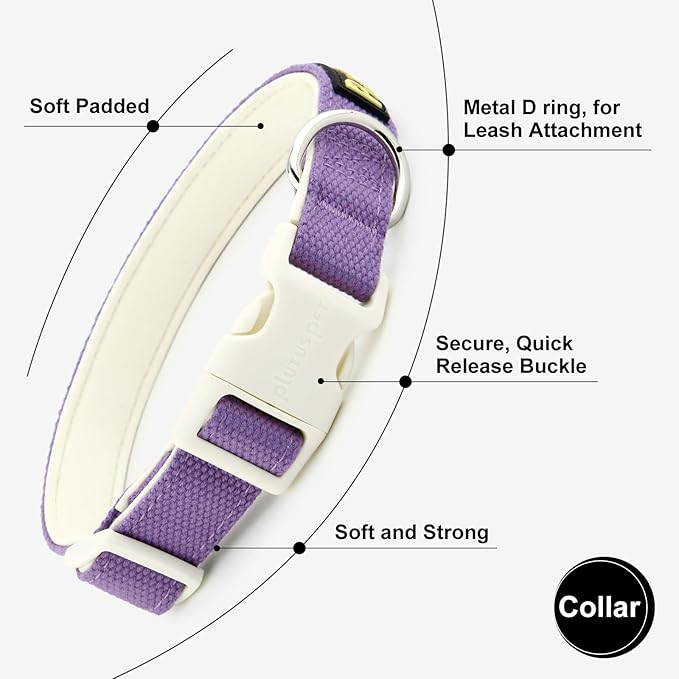 Plutus Pet Cotton Dog Collar, Heavy Duty Collar with Soft Padding, Adjustable and Comfortable for Small Medium and Large Dogs, Purple, L
