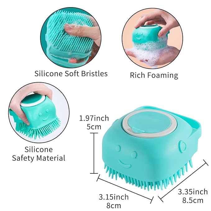 3Pcs Dog Bath Brush Set Pet Grooming Brush with Adjustable Handle Pet Shower Washing Shampoo Scrubber Brush for Short Long Haired Dogs Cats (Blue, Green, Blue)