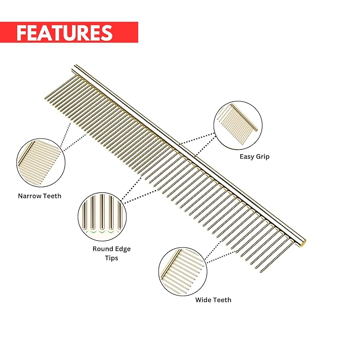 Pet Steel Comb Shears Professional Pet Grooming Comb Premium Stainless Steel Dematting Tool with Rounded Teeth for Dogs & Cats Best for Removing Knots,Tangles,Perfect for Long & Short Haired Pets