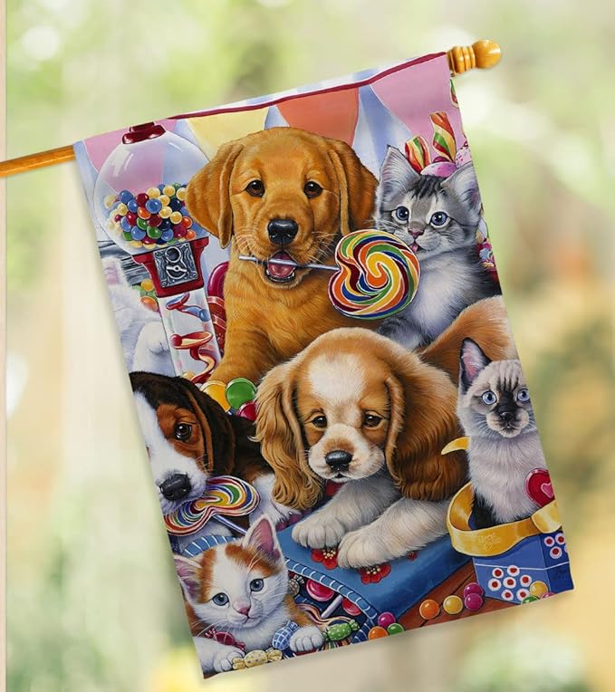 Breeze Decor Sweet Ones House Flag Pack Dog Puppy Spoiled Paw Canine Fur Pet Nature Farm Animal Creature Vintage Applique Decoration Banner Small Garden Yard Gift Double-Sided, Made in USA