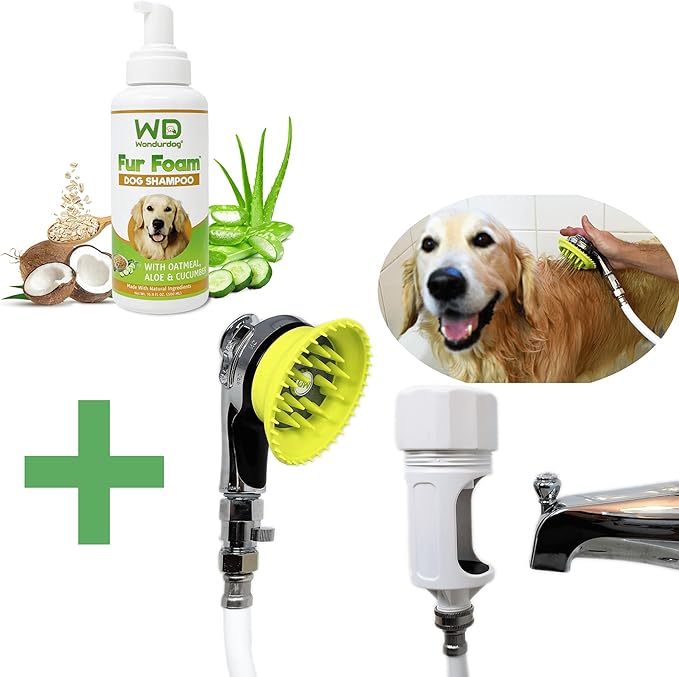 Deluxe Bathtub Spout Dog Wash Kit + Fur Foam Dog Shampoo