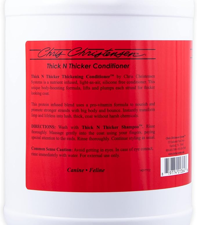 Chris Christensen Thick N Thicker Thickening Dog Conditioner, Groom Like a Professional, Pro-Vitamin Formula, Silicone-Free, Nutrient and Protein Infused Blend, Made in The USA, 128 oz