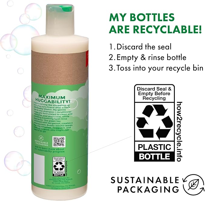 Buddy Grooming Wash 2 in 1 Dog Shampoo, Green Tea & Bergamot, 16 oz. Bottle