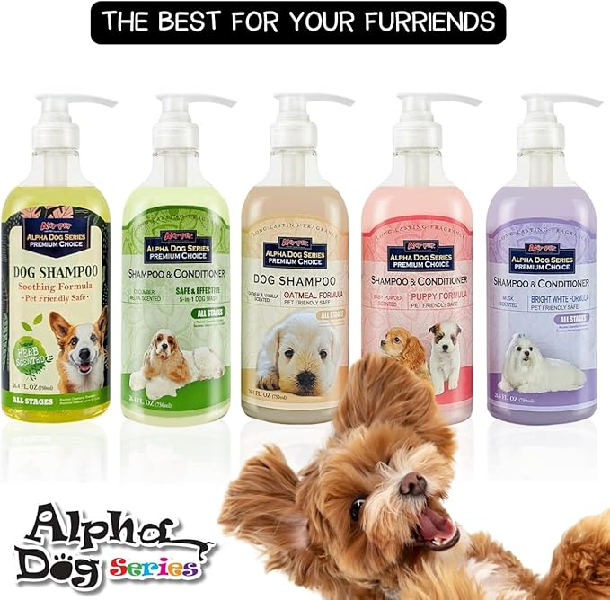 Alpha Dog Series All Stages Dog Grooming Natural Dog Shampoo and Conditioner with Aloe Vera, pH balanced Shampoo for Dogs, Tear-Free, Moisturizing Dog Shampoo for Sensitive Skin - 26.4 Oz