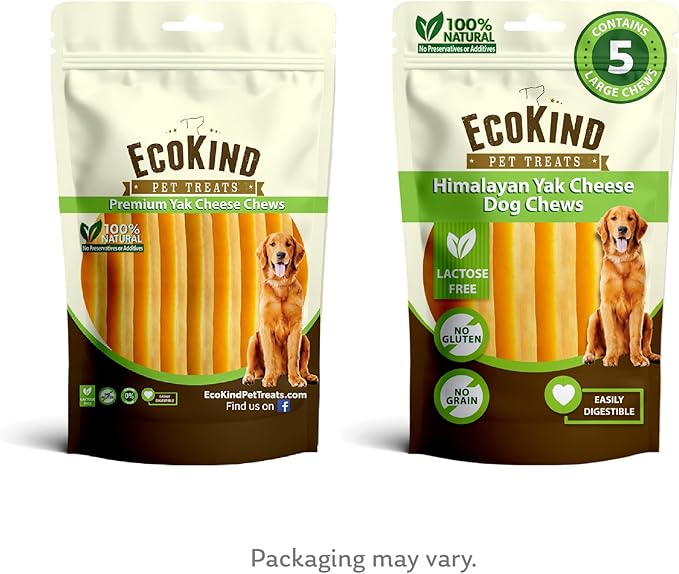 EcoKind Premium Gold Yak Cheese Himalayan Dog Chews, Dog Treats Large Breed, All Natural, High Protein, for Aggressive Chewers, Large - 5 Chews