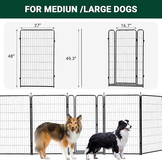 Dog Playpen,48" Height 18 Ft(L) 8 Panels Pet Play Pen, Indoor/Outdoor,Heavy Duty Metal Pet Exercise Pen, Wide Door Low Threshold,Portable Pet Playpen for Rv Camping Garden Yard, Quick Install