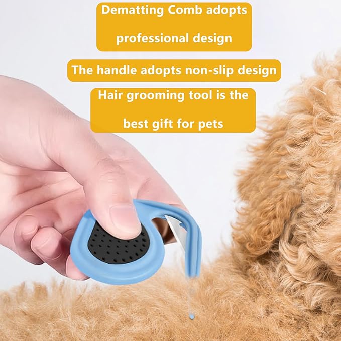 2 PCS Pet Grooming Tool Professional Dematting Comb Dog Detangler Brush Hair Grooming Tool Dog Undercoat Rake Grooming Rake for Grooming - Cuts Through Matts & Tangles with Ease(Blue、Green