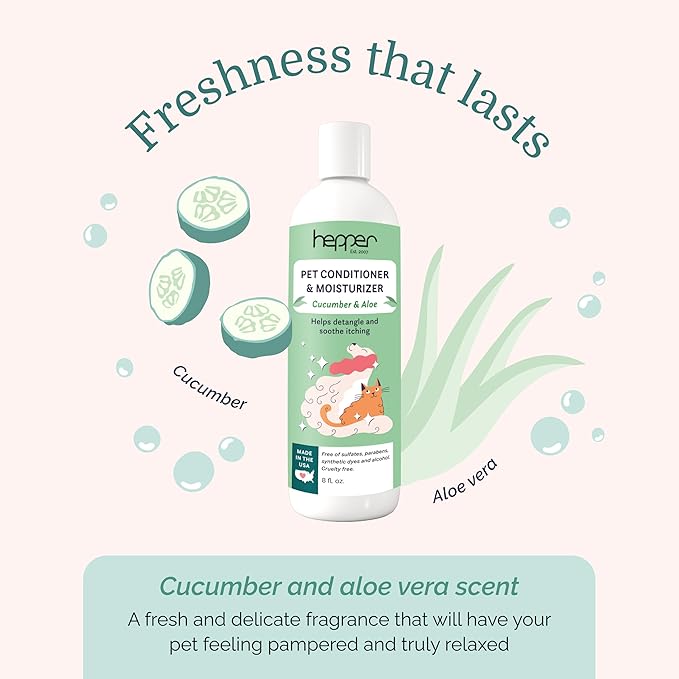 Hepper Pet Conditioner and Moisturiser - Scented Dog Conditioner & Detangler. Perfect for Long Hair, Short Hair, Dry Skin, Shedding Control, Allergies, and Puppy Coats! Cucumber and Aloe Scented.