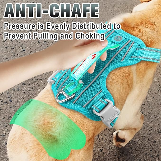 BARKBAY No Pull Dog Harness Large Reflective Dog Harness with Front Clip and Easy Control Handle for Walking Training Running with ID tag Pocket(Ocean Blue,XL)