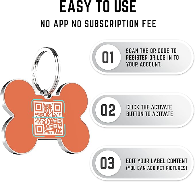 QR Code Dog Tag,Dog Tags Personalized for Pets, Custom Dog Name ID Tags Personalized Dog and Cat Tags -Free Online&Scan QR Receive Instant Location Alert Email