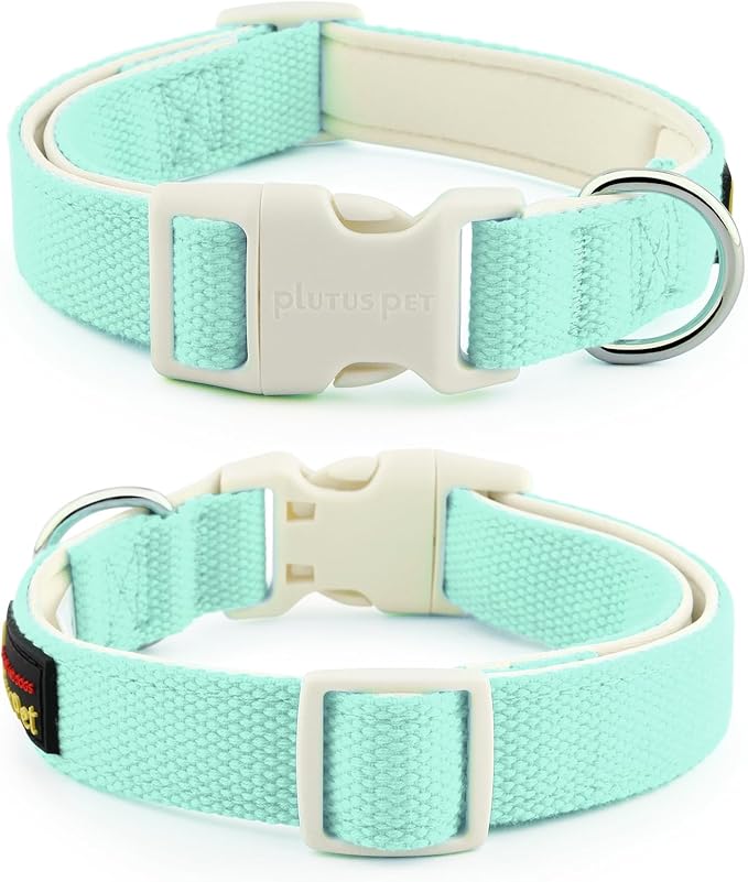 Plutus Pet Cotton Dog Collar, Heavy Duty Collar with Soft Padding, Adjustable and Comfortable for Small Medium and Large Dogs, Light Cyan, M