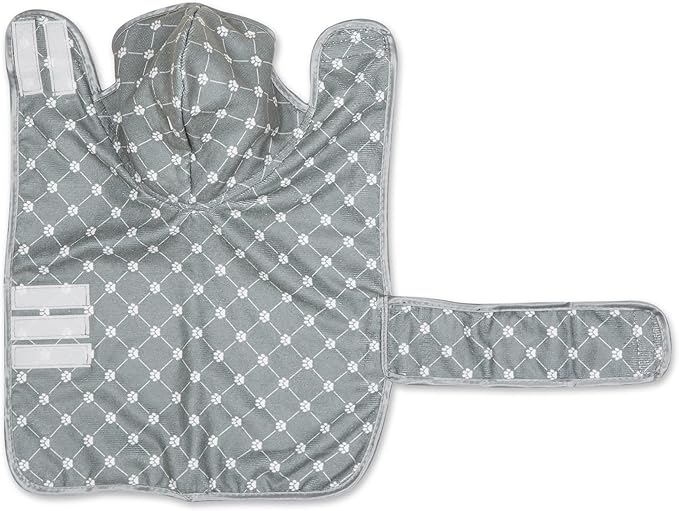 Bone Dry Pet Robe Collection, Trellis Paw Print, Absorbent Microfiber Bath Robe with Adjustable Closure for Dogs & Cats, Small, Gray
