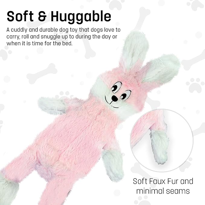 FGA MARKETPLACE Pink Rabbit Dog Toy Flat NO Stuffing NO Squeak, Funny Style Will Entertain Your Dog for Hours, Recommended for Small and Medium Dog 21 INCH Long