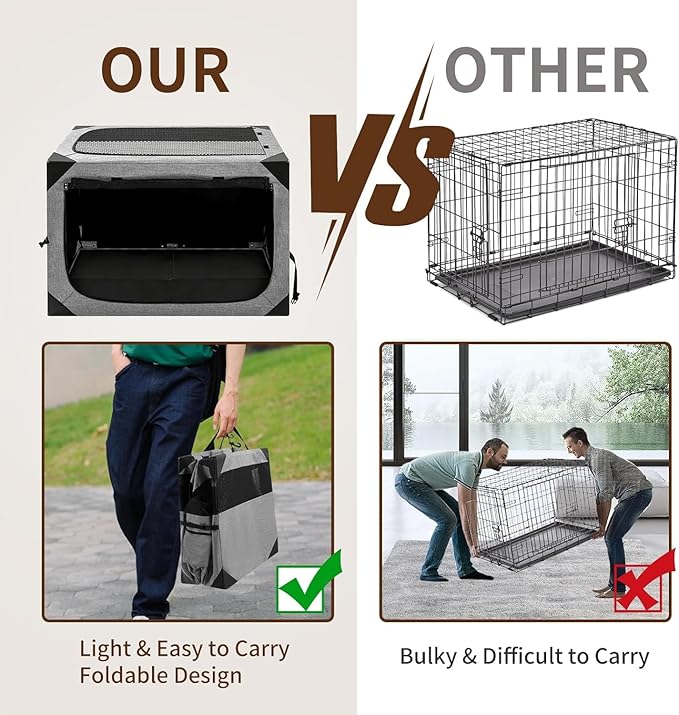 Dog Crate,30x21x21 Inch Large Dog Crate for Large or Medium Dogs, Portable and Foldable Design of Dog Cage, Perfect for Travel or Home Use, Dog Kennel with 3-Door and Durable Mesh Windows, Grey