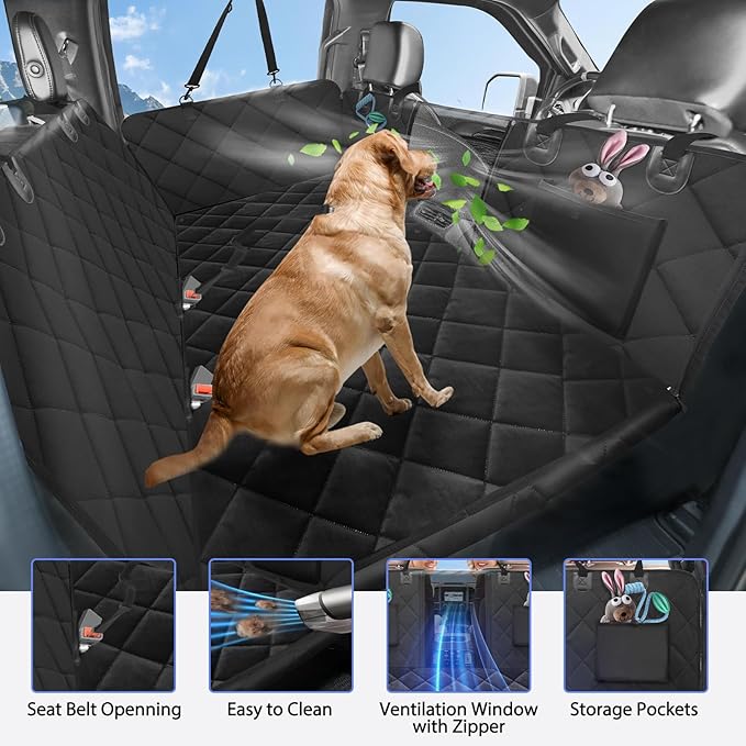 Back Seat Extender for Dogs Truck-with Soft Blanket, Truck Dog Seat Cover Back Seat Hard Bottom Holds 400lbs, Sturdy Pet Seat Covers for Trucks, Waterproof Backseat Dog Hammock for Truck
