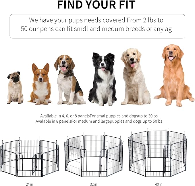 Dog Playpen,Portable Outdoor Dog Fence, Dog Playpen for Large/Medium/Small Dogs, Dog Fences for The Yard,with Doors Foldable Metal (24 inch, 32 Panels)