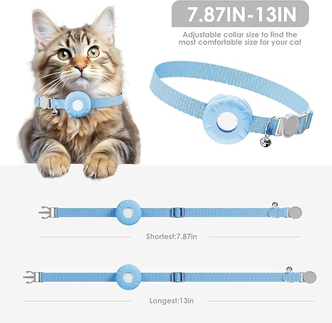 Pet Tracker for Cats,GPS Cat Tracker,Smart Pet Location Tracker with Collar and Holder,Waterproof Cat GPS Tracker Tracking Device,No Monthly Fee,Works with Apple Find My(iOS Only)-Blue