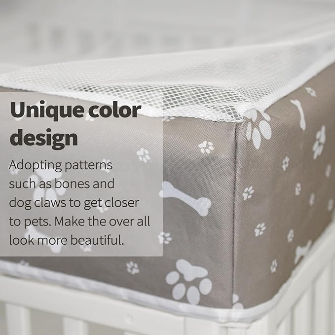 PJYuCien Dog Playpen Mesh Top Cover, Fits 36 Inch 4 Panels Regular Square Plastic Exercise Pet Pen, Adhesive Tape Connections, Grey paw(Note: Cover Only, Fence Not Included)