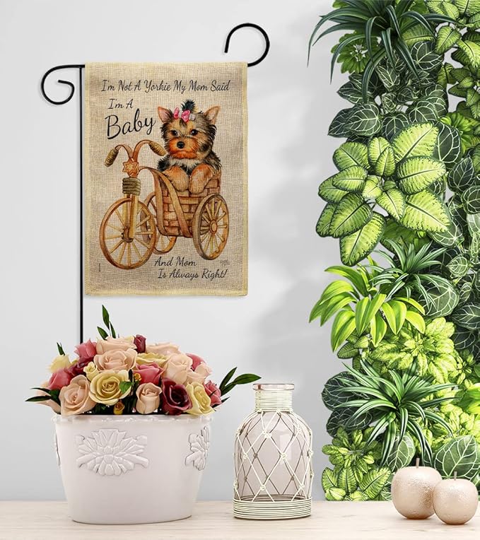 Breeze Decor Not Yarkie, I'm Baby Burlap Garden House Flag-Kit Dog Puppy Spoiled Paw Canine Fur Pet Nature Farm Animal Creature Decoration Banner Small Yard Gift Double-Sided, Made in USA