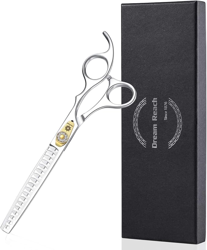 Dream Reach Professional Dog Grooming Straight, Curved, Thinning/Blending/Chunking Scissors Kit, JP-440C Stainless Steel Pet Cat Hair Cutting/Trimming Shears (7 inch-Chunker Scissors)