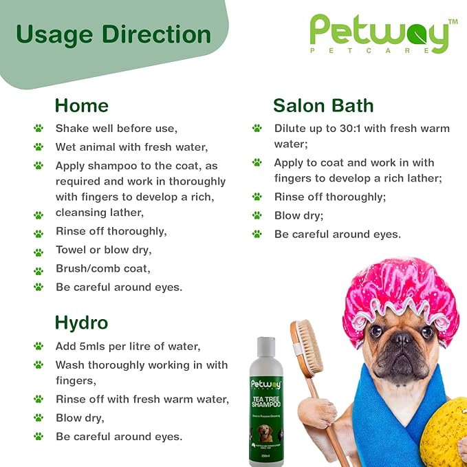 Petcare Tea Tree Shampoo for Dogs, Natural Cleansing and Deodorizing Shampoo, pH Balanced Deep Cleansing Dog Shampoo, Free of Phosphates, Parabens and Enzymes, Dog Coat Shampoo, 250ml