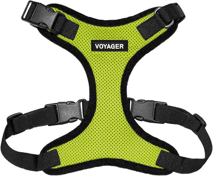 Voyager Step-in Lock Pet Harness - All Weather Mesh, Adjustable Step in Harness for Cats and Dogs by Best Pet Supplies - Lime Green/Black Trim, L