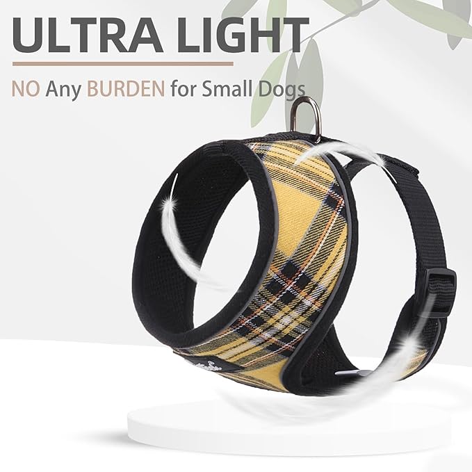 PUPTECK Soft Mesh Dog Harness and Leash Set Pet Puppy Cat Comfort Padded Vest No Pull Harnesses, Yellow, XS