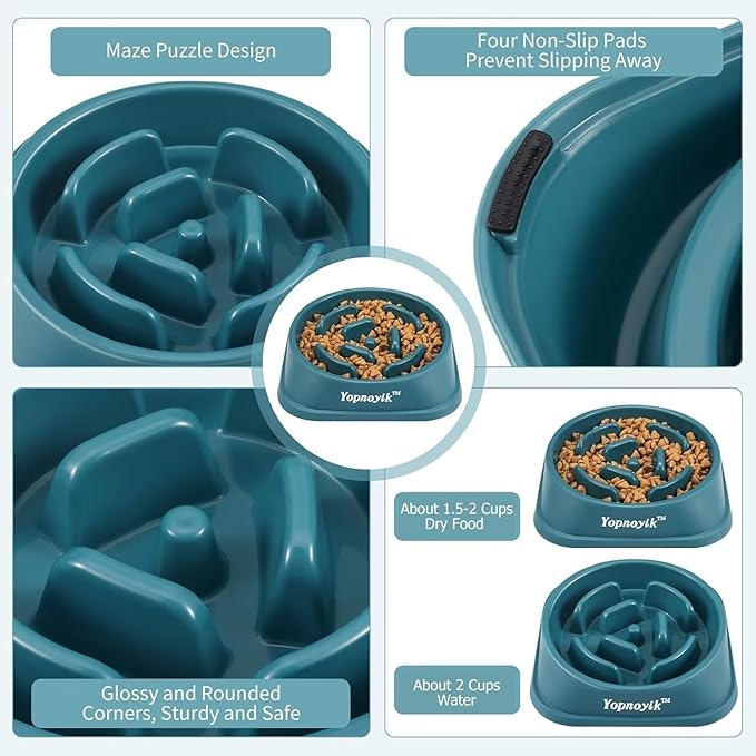 Slow Feeder Dog Bowls for Healthy Eating, Non-Slip and Anti-Choking Design, Reduces Bloating & Overeating for Small & Medium Dogs and Cats, Easy to Clean