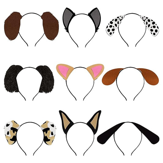 9PCS Dogs Ear Headbands for Pet Birthday Party Favors for Costumes Dress-Up Party Supplies