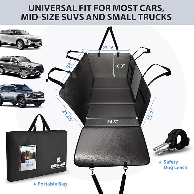 Back Seat Extender for Dogs-Upgraded PU Leather, Hard Bottom Dog Car Seat Cover for Back Seat, Anti-Scratch Backseat Extender for Dogs, Waterproof Dog Hammock for Car, SUV, 400lbs