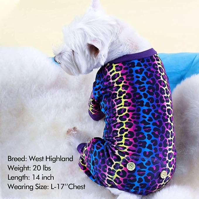KYEESE Dog Pajamas Stretchy Pet Jammies Coat Comfy Pet Onesie Costume Velvet Dog Pajamas Small Sized Dogs Soft Dogs Clothes Pjs with Leopard Pattern, Large