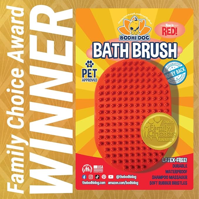 Bodhi Dog Shampoo Brush - Pet Grooming & Bath Supplies for Cats and Dog - Bath Brush for Long & Short Hair - Premium Scrubber for Shower, Bathing & Massage (One Pack, Red)