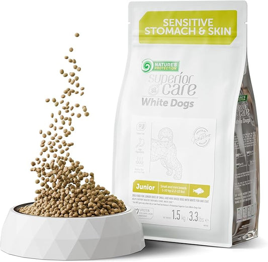Nature's Protection Superior Care White Dogs Grain-Free Dry Dog Food for Junior Light Coated Dogs, White Fish, 3.3 lbs.