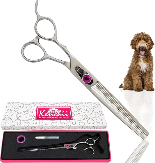Kenchii Love Left Handed Dog Grooming Scissors, 46 Tooth Thinning Shears, Dog Scissors for Grooming, Professional Pet Grooming Scissors, Ergonomic & Comfortable