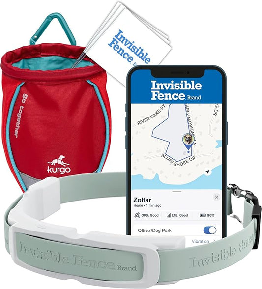 Invisible Fence GPS Dog Fence & Tracking Collar Bundle with Training Flags (White) & Treat Bag (Red), Wireless GPS Tracker Collar, for Medium & Large Dogs, Waterproof - 1 Year Subscription Included