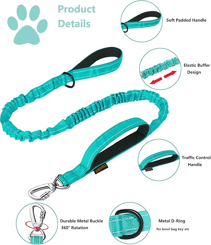 AUBELL Tactical Dog Collar and Leash Set, Adjustable Military Nylon Reflective Dog Leash and Collar with Handle and Heavy Metal Buckle for Medium Large Dogs, with Airtag Case and 2 Patches (Teal,XL)