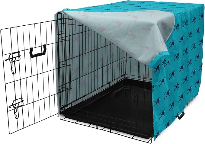 Lunarable Scuba Dog Crate Cover, Repeating Diving Man Nautical Pattern, Easy to Use Pet Kennel Cover for Small Dogs Puppies Kittens, 22 Inch, Sea Blue Night Blue