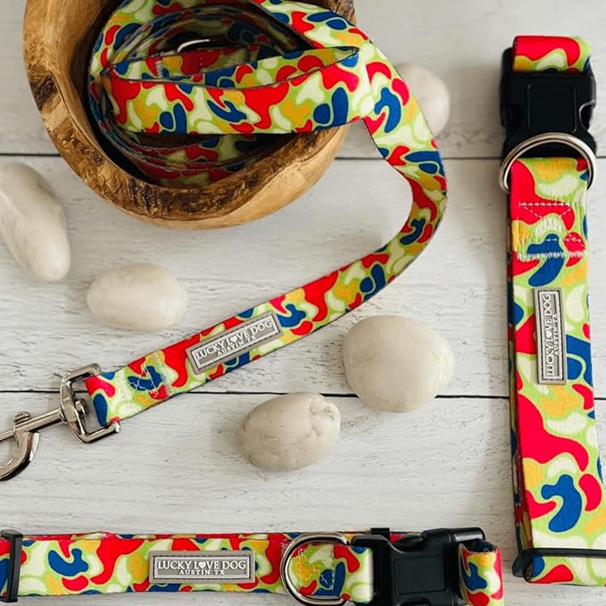 Lucky Love Dog Wide Dog Collar - Adjustable, Durable, Soft Webbing, & Comfortable 1.5 inch Wide Collar for Dogs Male and Female - in Oscar Pattern with Strong Buckle, X-Large Size