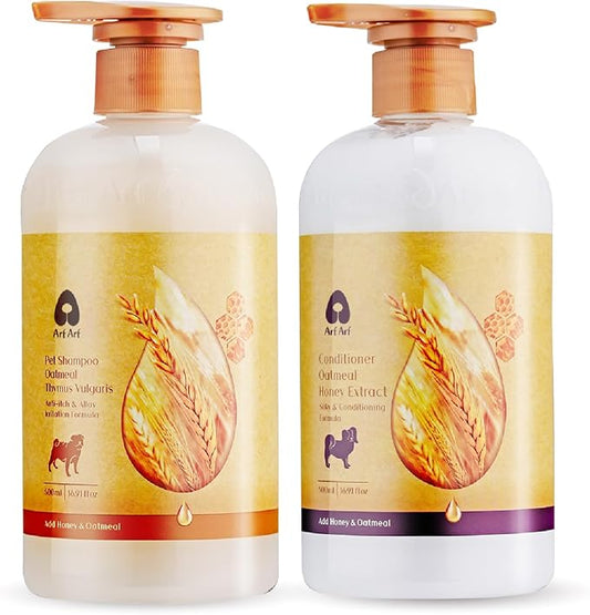 Arf Arf Oatmeal Dog Shampoo & Conditioner Bundle – Anti-Itch, Allergy Relief & Moisturizing Honey Formula | Ideal for Sensitive Skin, Boosts Coat Shine (2 x 16oz)