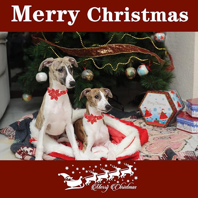 Unique style paws Christmas Dog Collar with Flower Tie Red Elk Pure Cotton Collar Adjustable Puppy Collar for Small Medium Large Dogs-XS