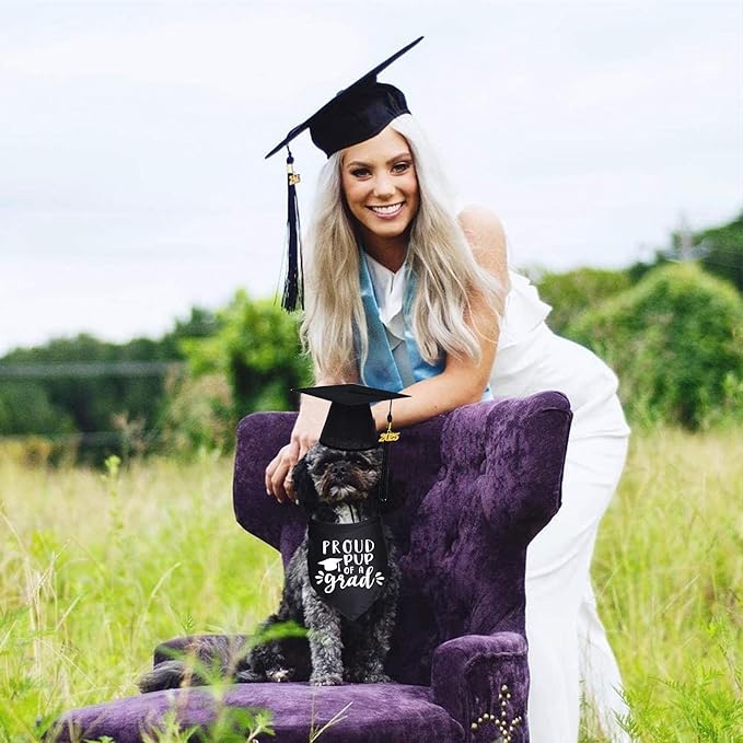 Dog Graduation Bandana and Cap with 2025 Black Tassel - Outfits Costumes for Proud Pup of A Grad Gift Supplies