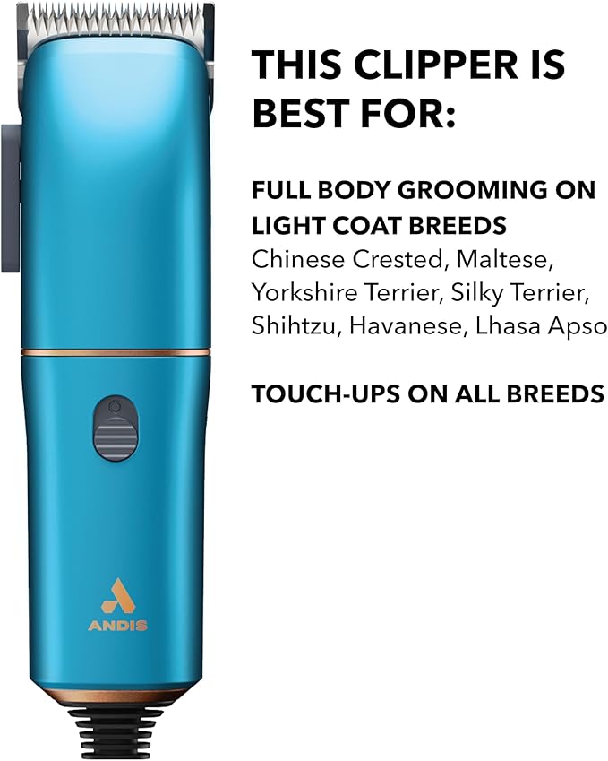 Andis Easy Clip Adjustable Blade Corded Dog Clipper, 11 Piece Kit, Lightweight, Powerful Motor, Blue, 560814