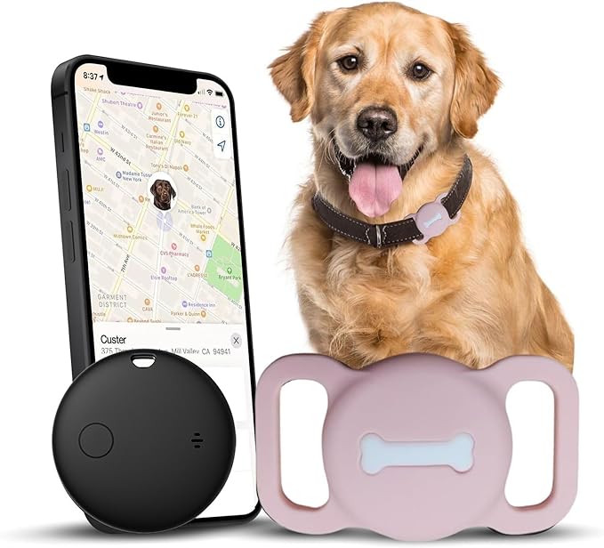 Smart Pet Tracker, Dog Tracker with Black Collar Holder, Smart Tag for Seamless Location Tracking, No Monthly Fee, MFi Certificated, Work with Find My, No GPS Tracker, iOS Only(Pink)