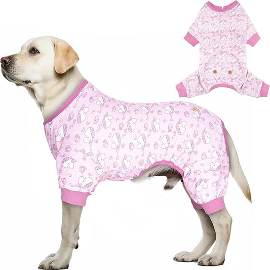 KYEESE Dog Pajamas Velvet Dog Pajamas Medium Sized Dogs Soft Dogs Clothes Pjs with Pink Unicorn Pattern Stretchy Pet Jammies Coat Comfy Pet Onesie Costume, 2X-Large